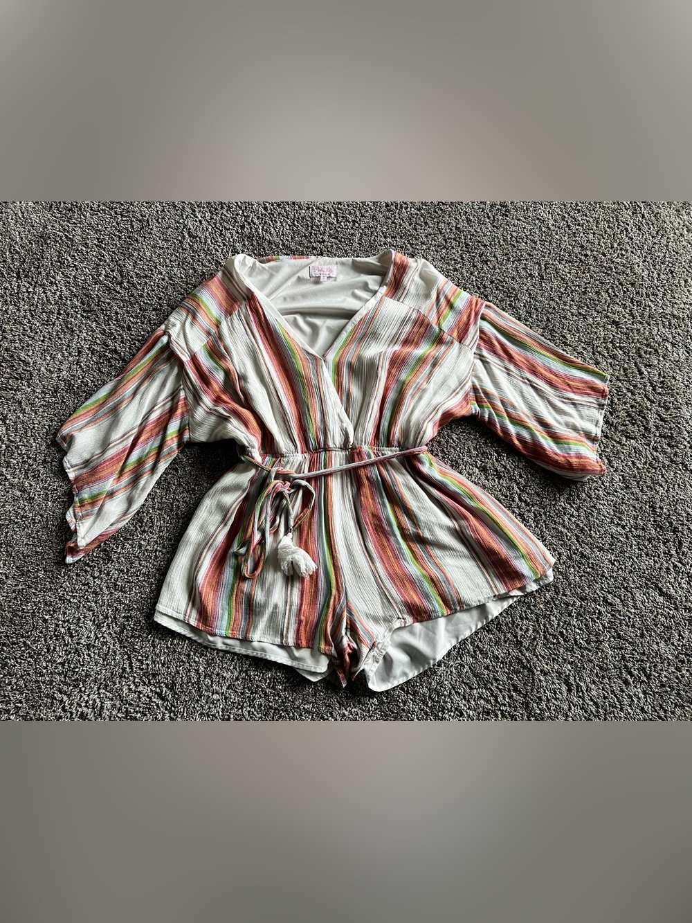 Pink Lily Cream Romper with Multicolor Stripes